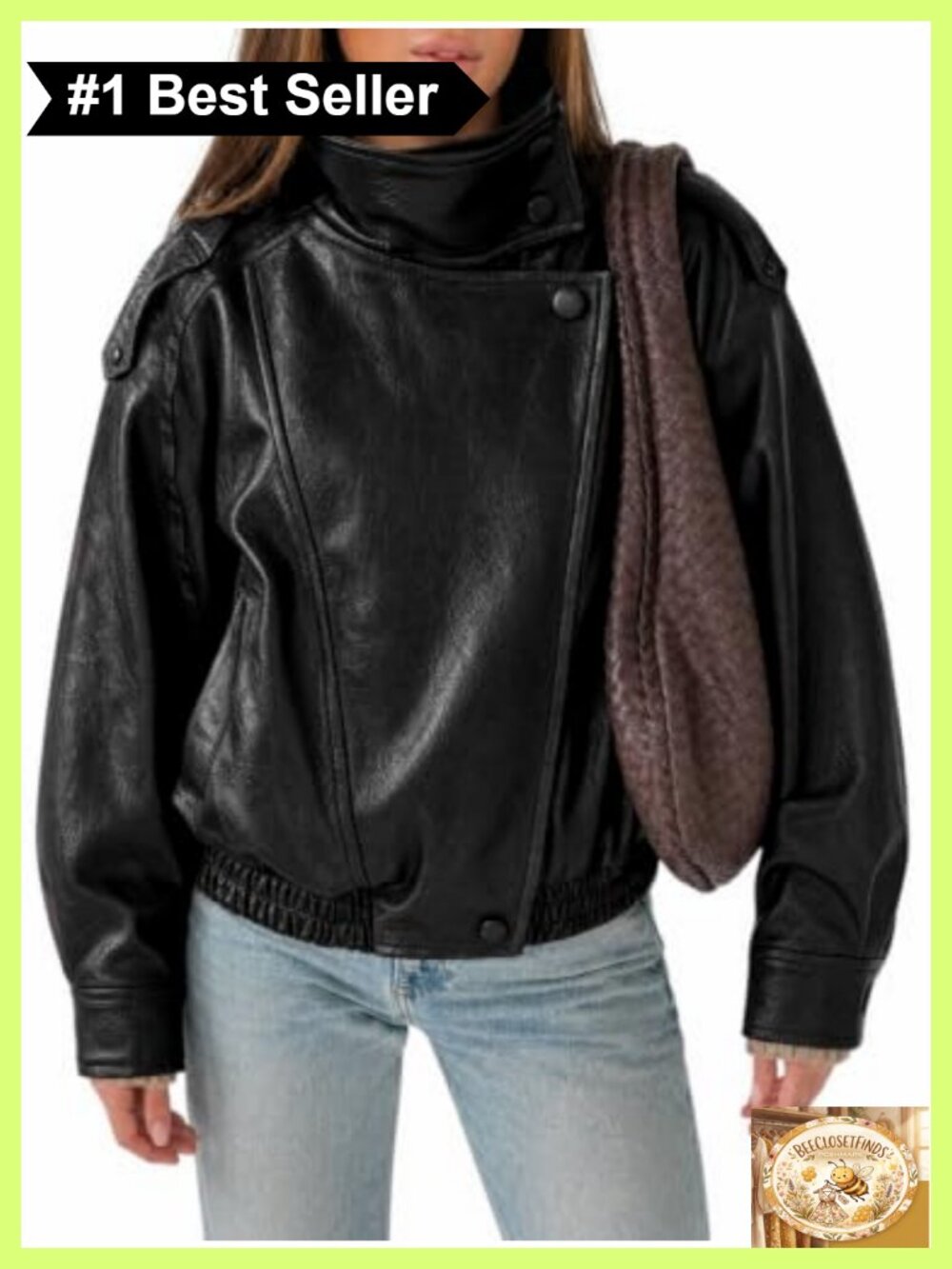 Faux Leather Oversized Bomber Jacket Zip Up Moto Biker Coat
